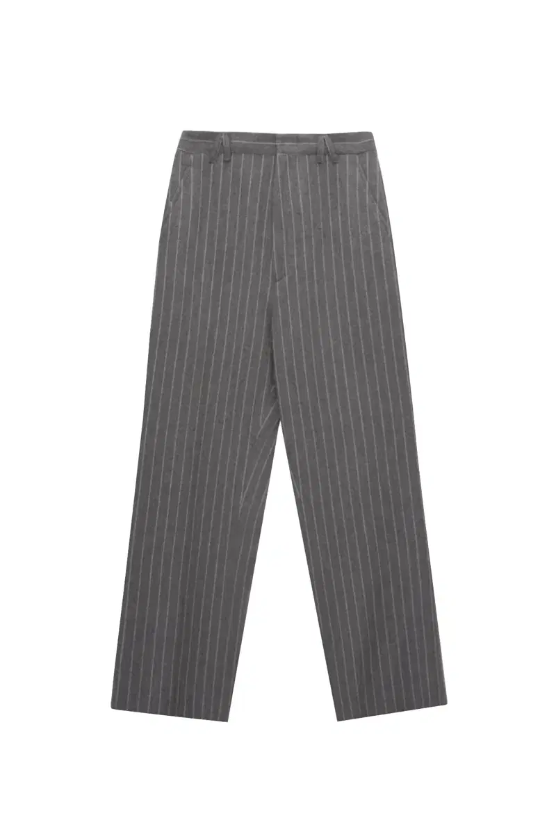 [L] STU Stripe Straight Wool Slacks Grey